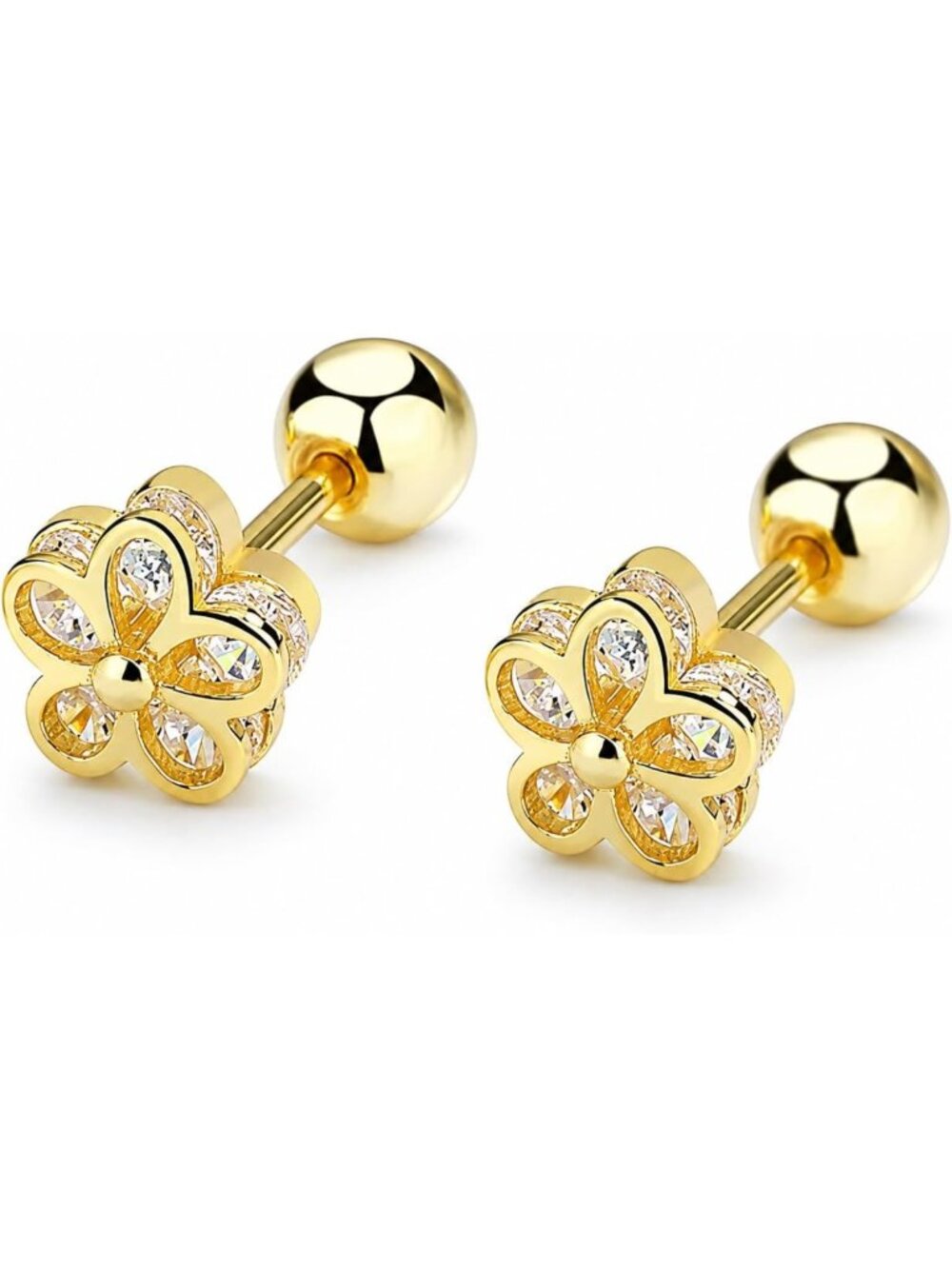 Cute Flower Stud Earrings for Women - 925 Sterling Silver, Cubic Zirconia, Screw
